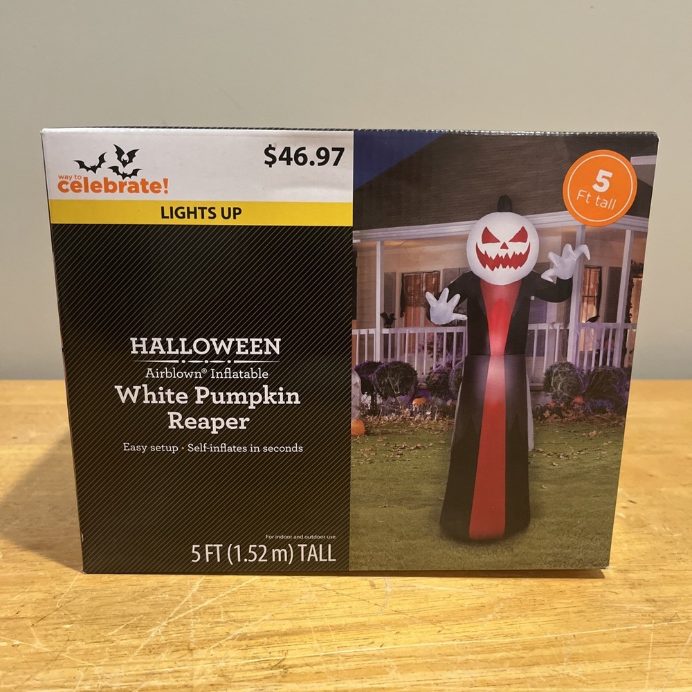 Halloween Way to Celebrate WHITE PUMPKIN REAPER 5 ft. Tall Airblown Inflatable
